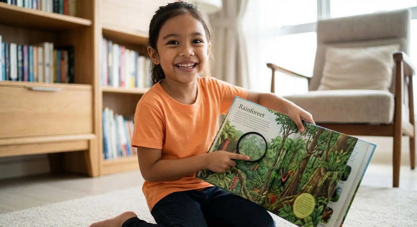 How to Improve Forgetfulness Naturally 3 Image of a child joyfully discovering something new each day—such as nature, a new book, or a puzzle—highlighting novelty and the #memohack learning approach.