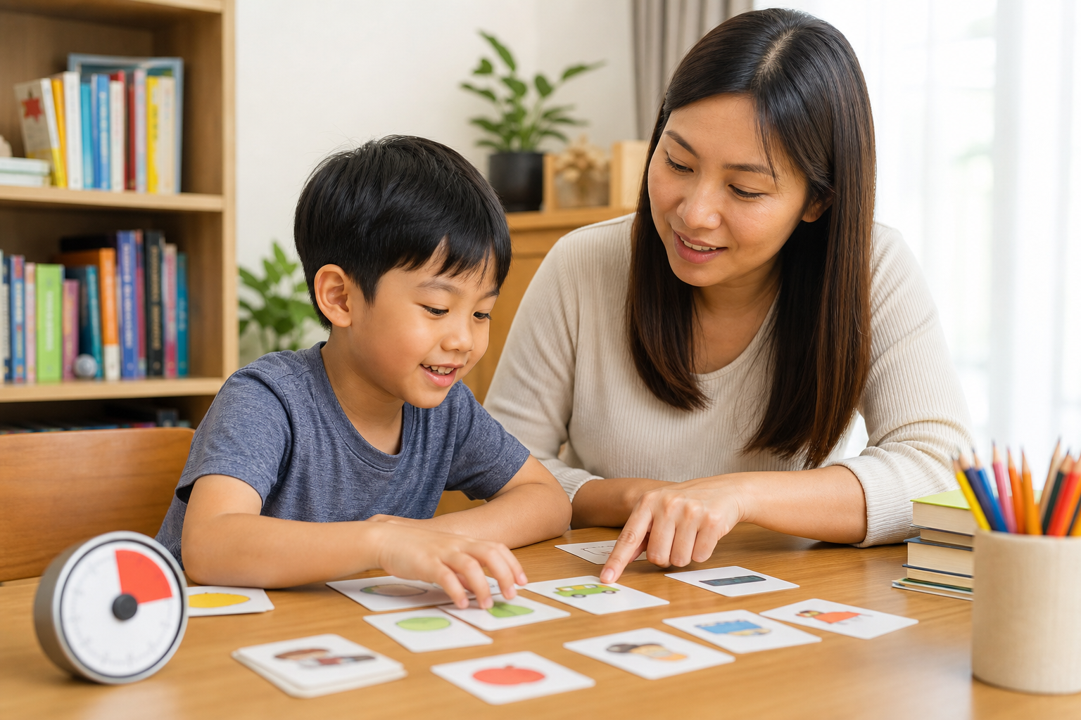 parent and child using calm home learning routines