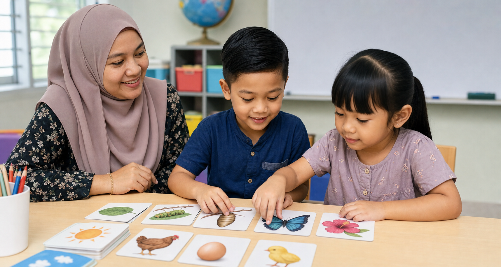 Classroom picture-card sequence for memory practice