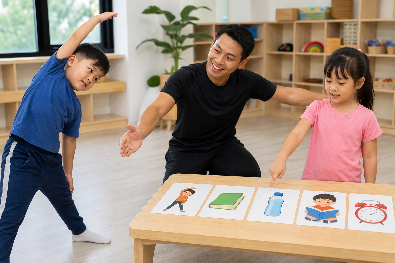 Children using a movement reset before memory practice