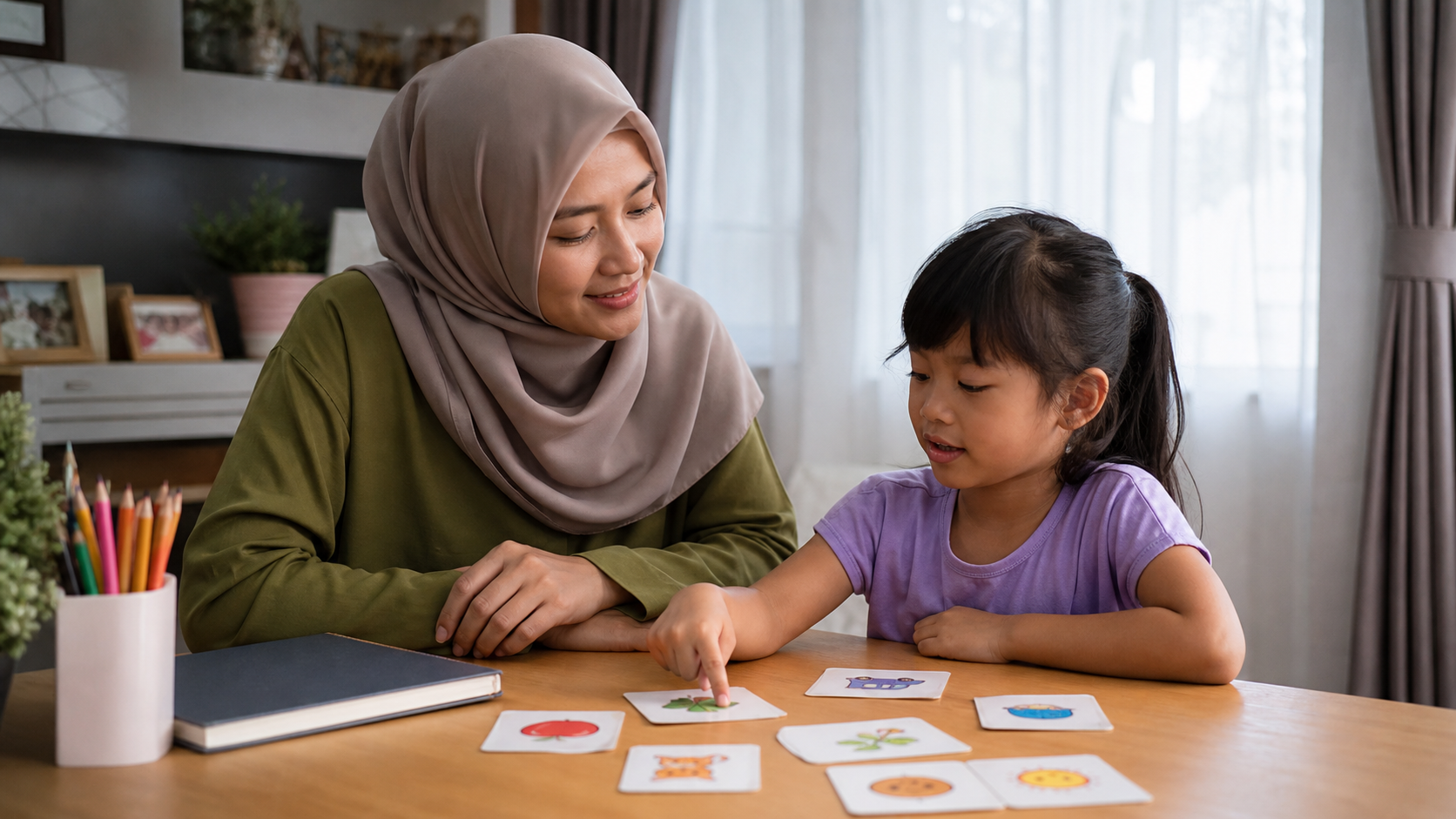 Improve Mind Power: 7 Positive Habits for Malaysian Kids 3 Malaysian mother and child reviewing learning confidence after practice