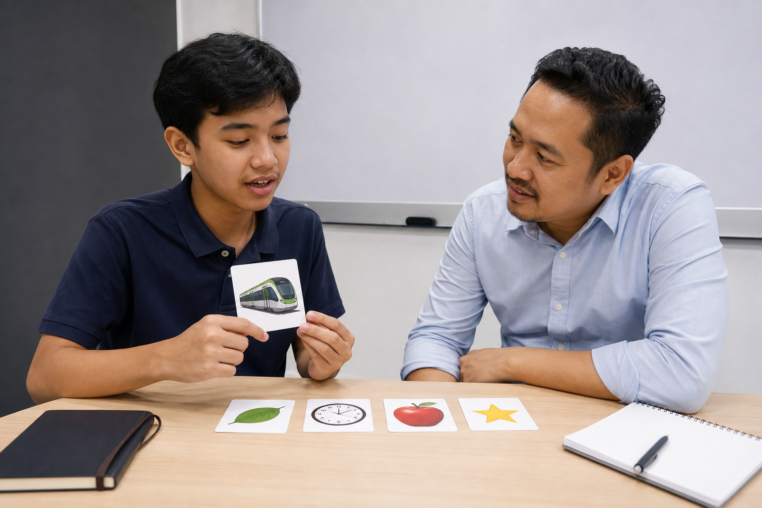 Mind Improvement: 7 Calm Practices for School Nights 2 Malaysian teen explaining picture-card cues to a learning coach