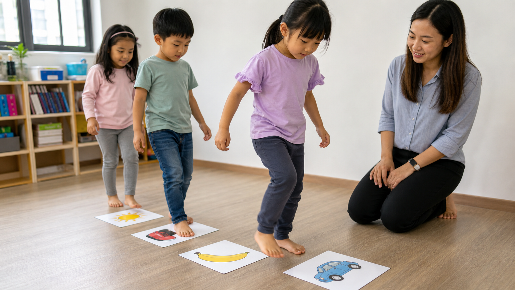 Sharpen Your Memory: 7 Calm Habits for Malaysian Families 2 Malaysian children using movement cards to practise recall